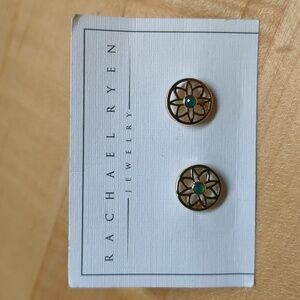 Rachael Ryen gold and emerald floral stud earrings